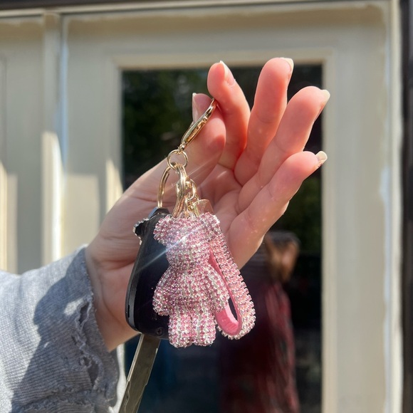Pink & Gold Rhinestone Teddy Bear Keychain for Wallet,Backpack,Purse - Picture 1 of 5